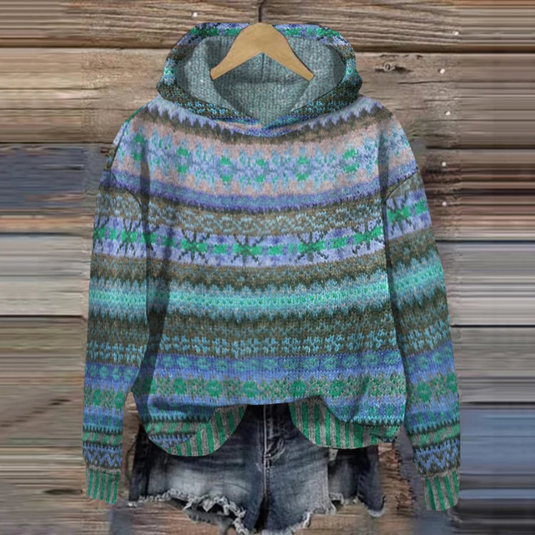 Pull tricot à capuche pour femme à motifs nordiques