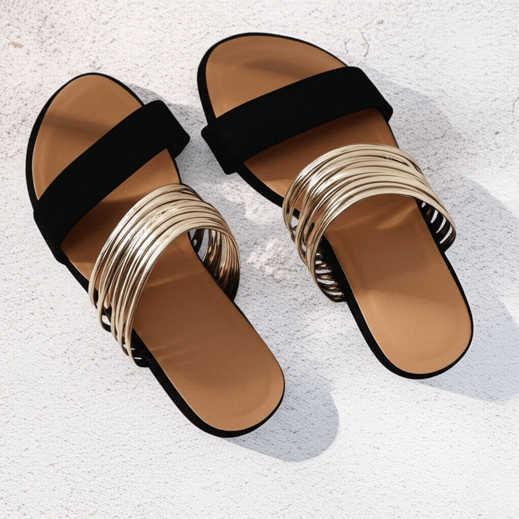 Women's Metallic Strap Flat Sandals