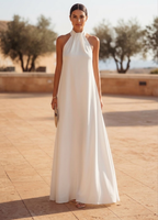 Vestido largo y fluido de mujer con cuello halter