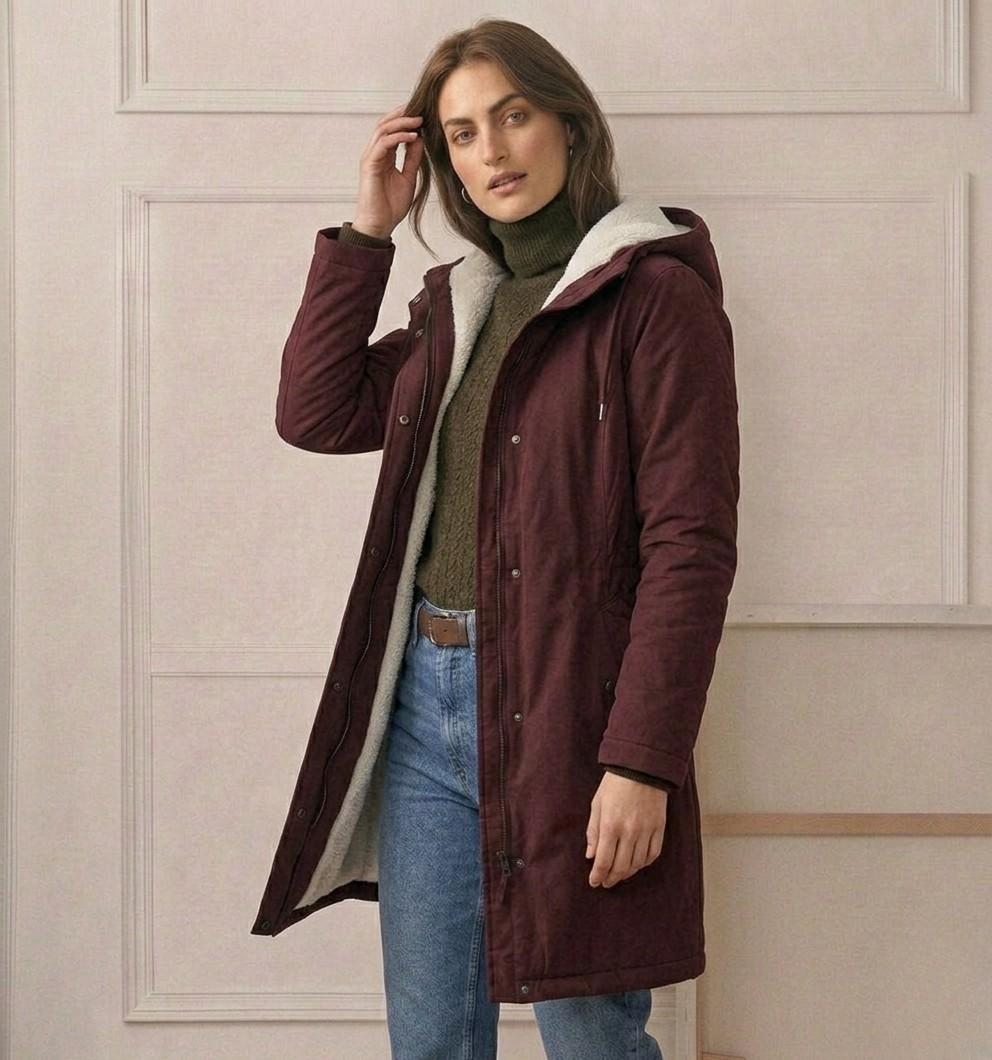 Abrigo parka de invierno con capucha y forro de forro polar para mujer
