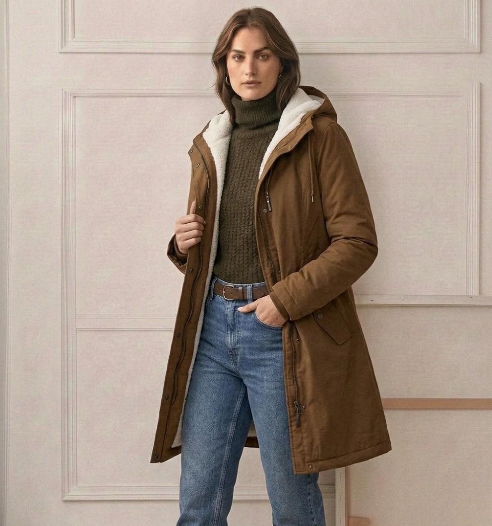 Abrigo parka de invierno con capucha y forro de forro polar para mujer