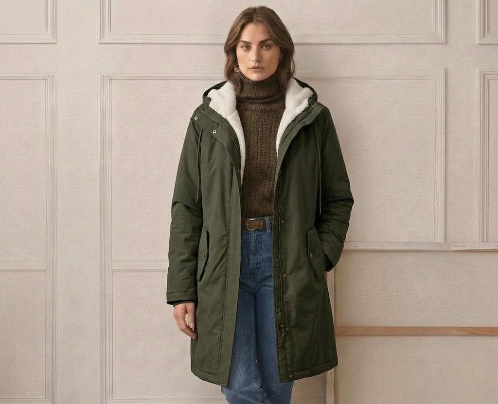 Abrigo parka de invierno con capucha y forro de forro polar para mujer