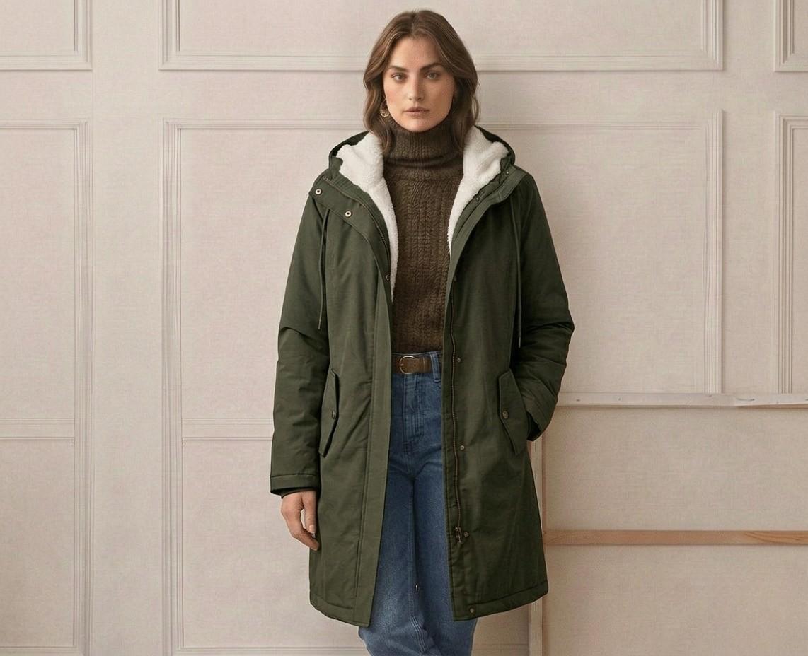 Abrigo parka de invierno con capucha y forro de forro polar para mujer