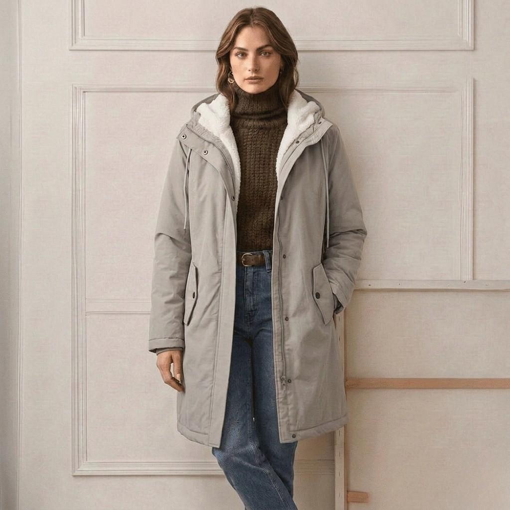 Abrigo parka de invierno con capucha y forro de forro polar para mujer