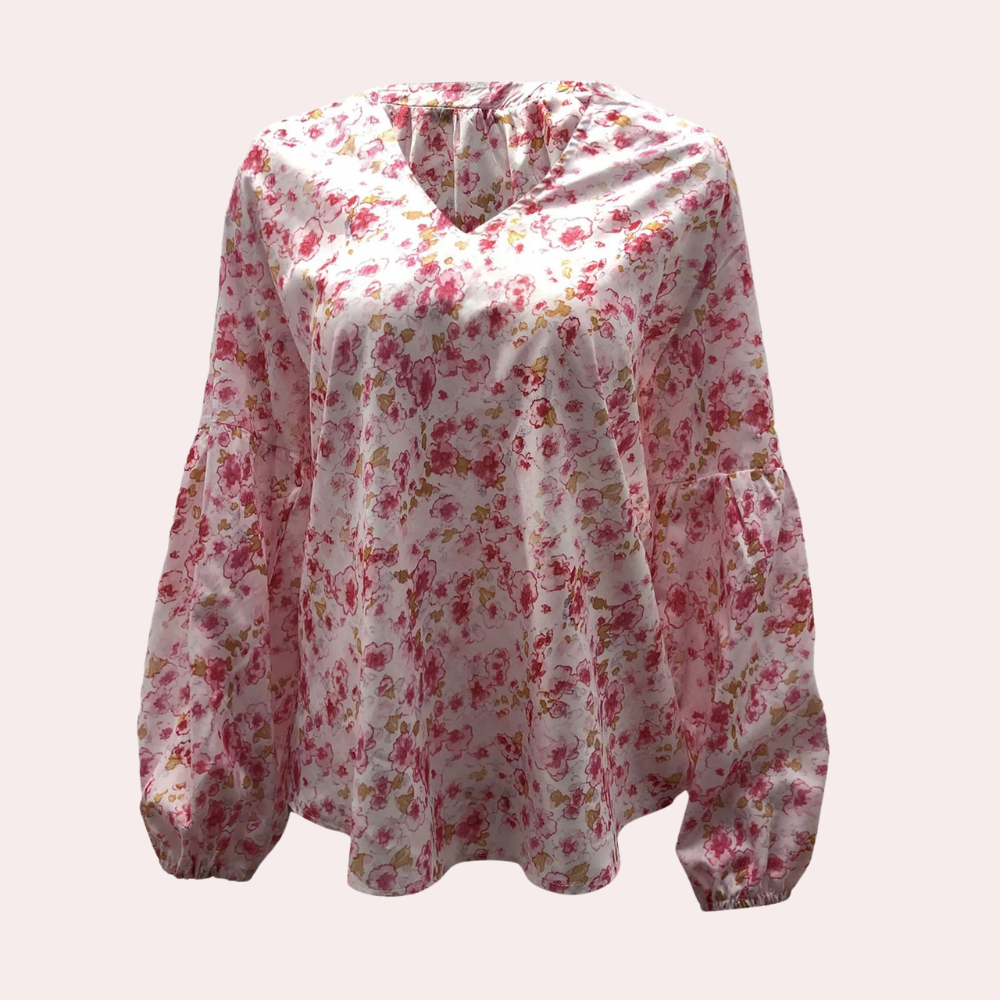 Women's Floral V-Neck Blouse with Long Sleeves for Everyday Elegance