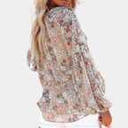 Women's Floral V-Neck Blouse with Long Sleeves for Everyday Elegance
