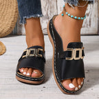 Women's Slip-On Comfort Sandals with Decorative Buckle Detail