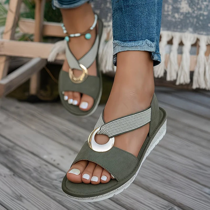 Women's Slingback Sandals with Metallic Ring Detail