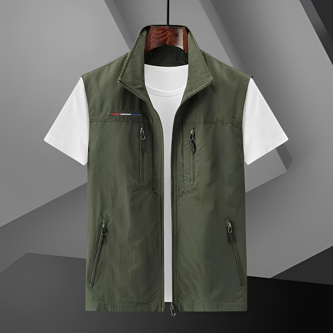 Gilet utilitaire léger pour homme avec multiples poches et fermeture éclair devant