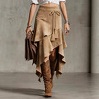 Women's Asymmetrical High Waist Wrap Midi Skirt with Tassel Tie Belt