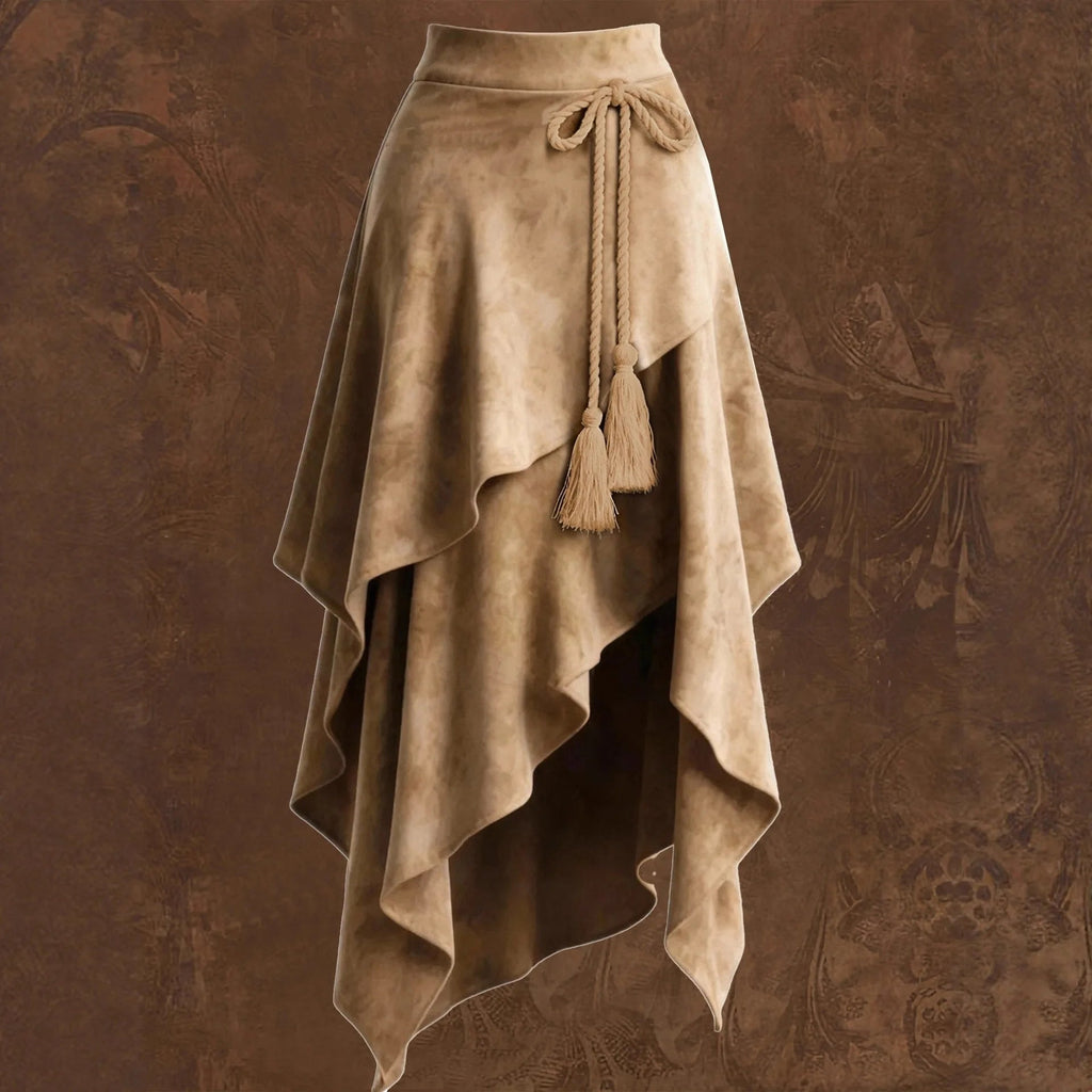 Women's Asymmetrical High Waist Wrap Midi Skirt with Tassel Tie Belt