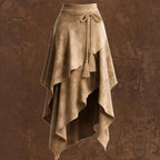 Women's Asymmetrical High Waist Wrap Midi Skirt with Tassel Tie Belt