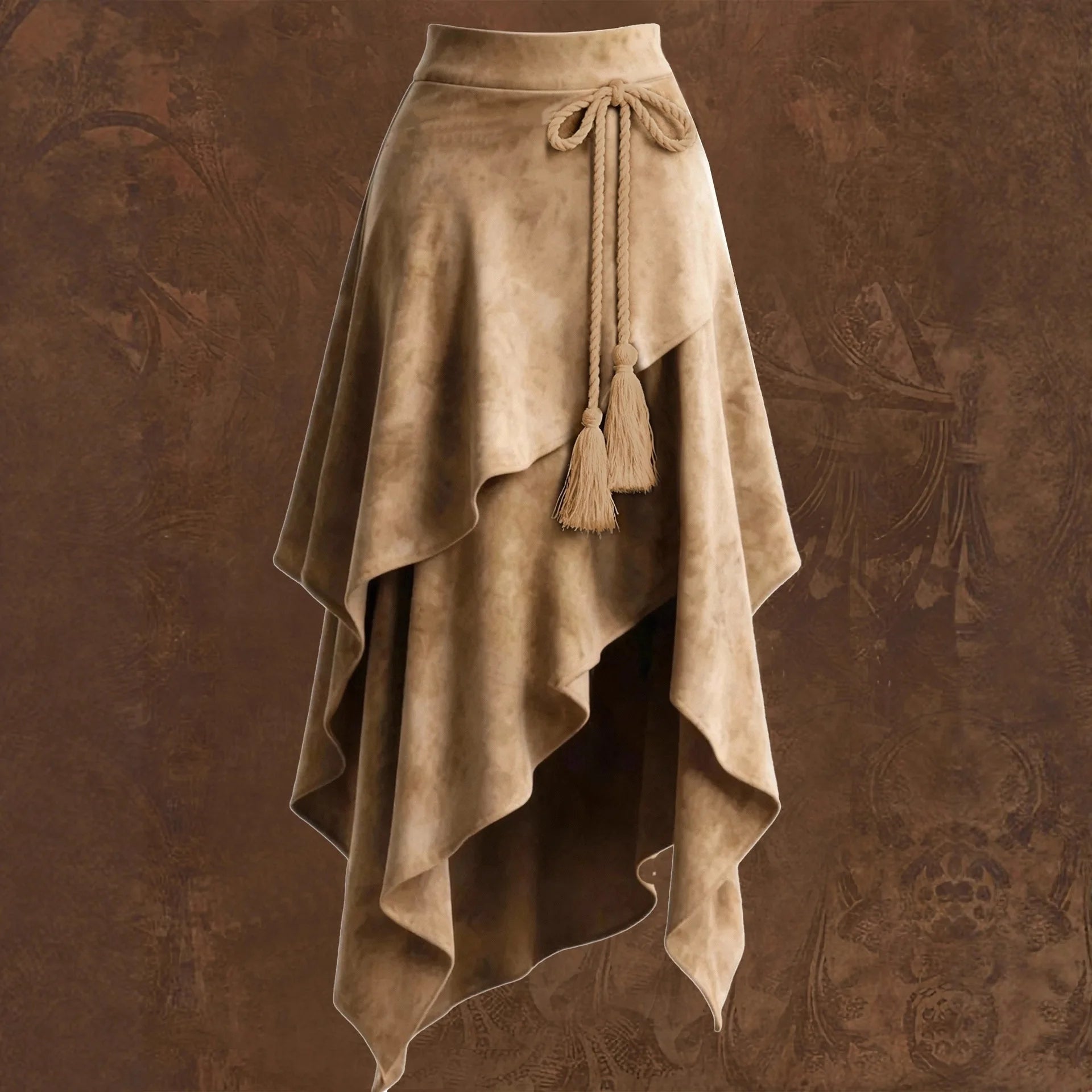 Women's Asymmetrical High Waist Wrap Midi Skirt with Tassel Tie Belt