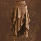 Women's Asymmetrical High Waist Wrap Midi Skirt with Tassel Tie Belt