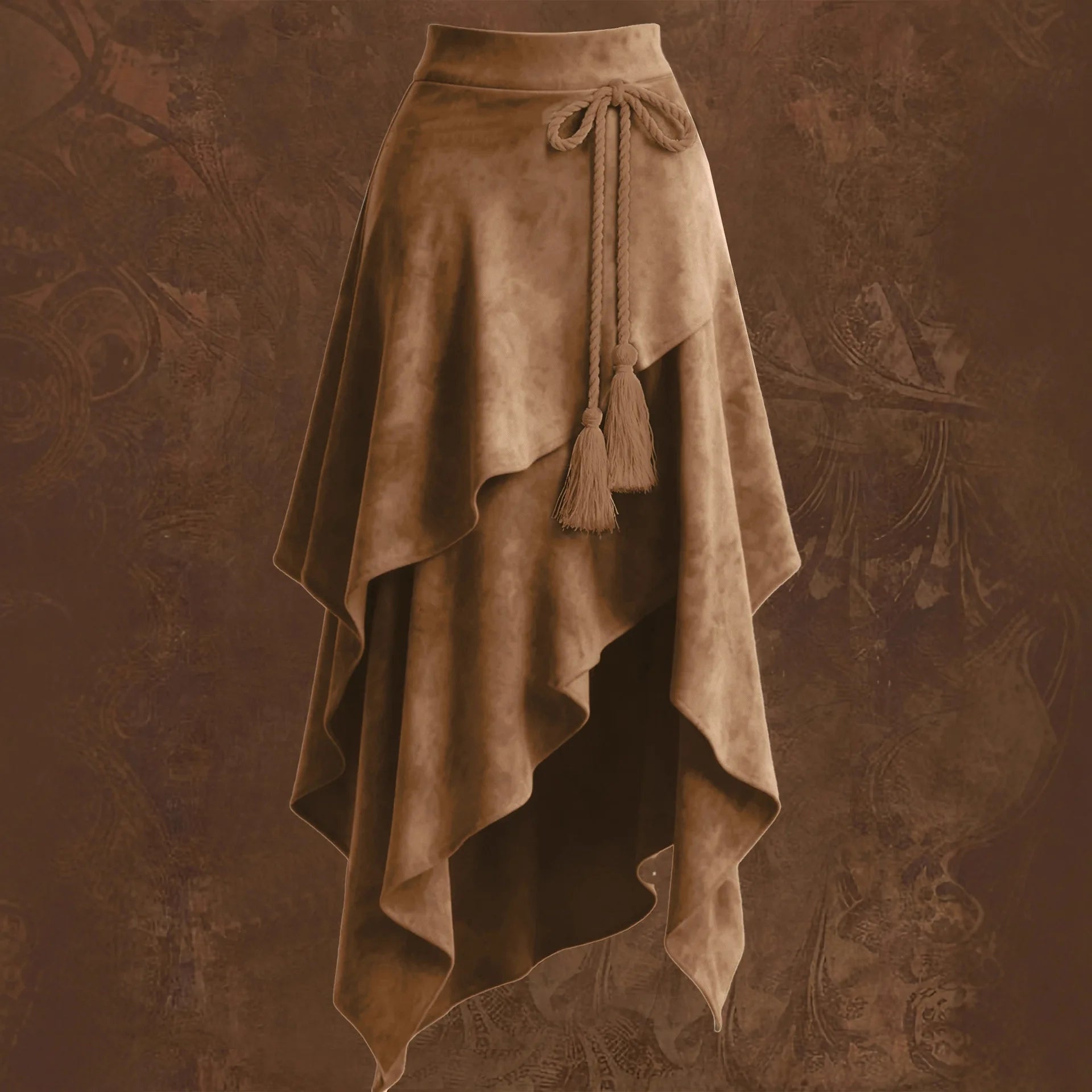 Women's Asymmetrical High Waist Wrap Midi Skirt with Tassel Tie Belt