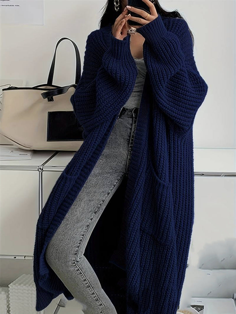 Lange Strickjacke für Damen mit offener Vorderseite