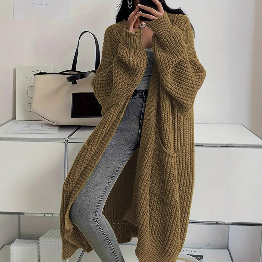 Lange Strickjacke für Damen mit offener Vorderseite