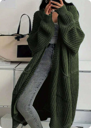 Lange Strickjacke für Damen mit offener Vorderseite