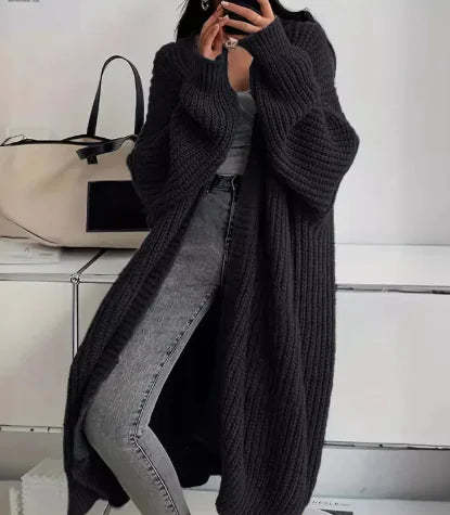 Lange Strickjacke für Damen mit offener Vorderseite