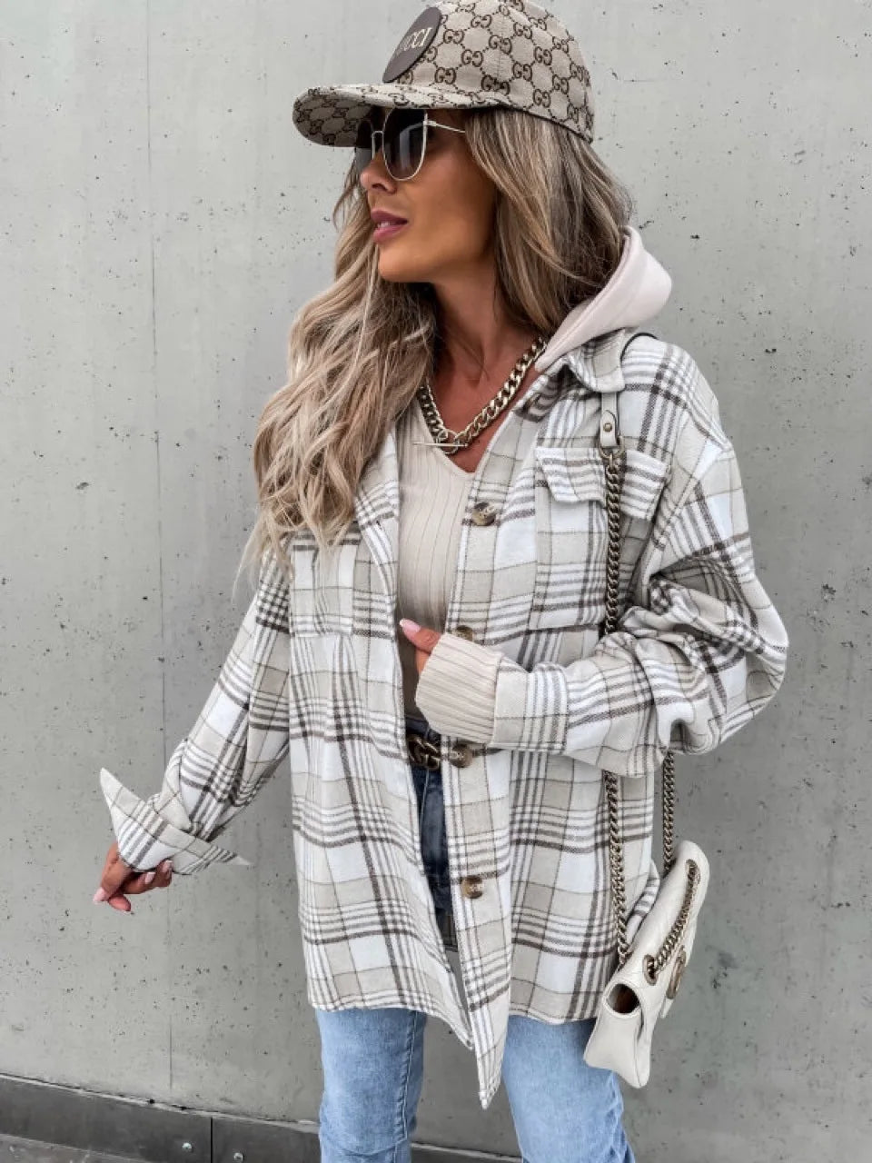 Women’s Plaid Hooded Shirt Jacket