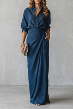 Completo donna a due pezzi plissettato e drappeggiato