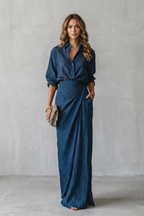 Completo donna a due pezzi plissettato e drappeggiato