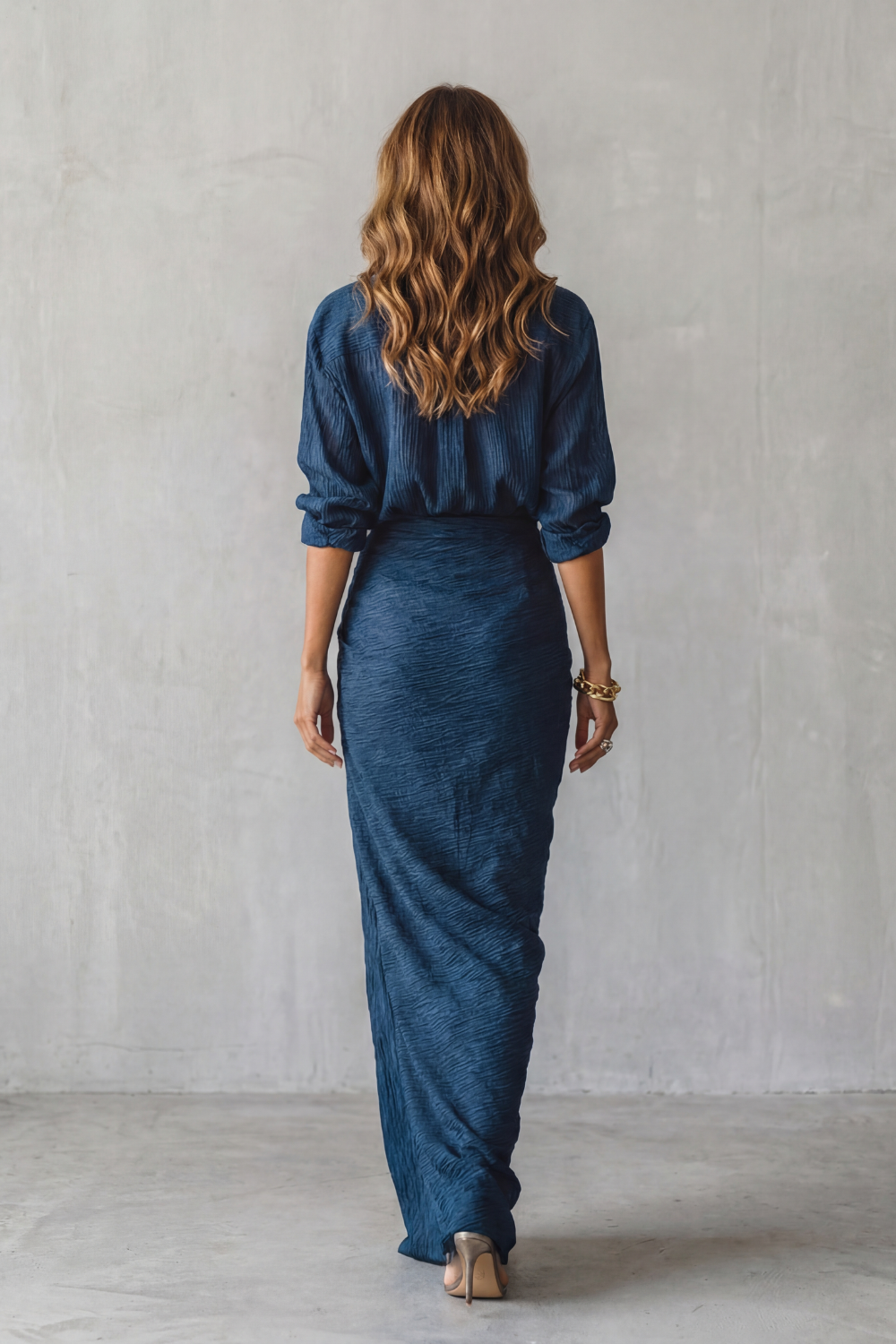 Completo donna a due pezzi plissettato e drappeggiato