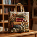 Bolso tote acolchado con estampado de libros para mujer