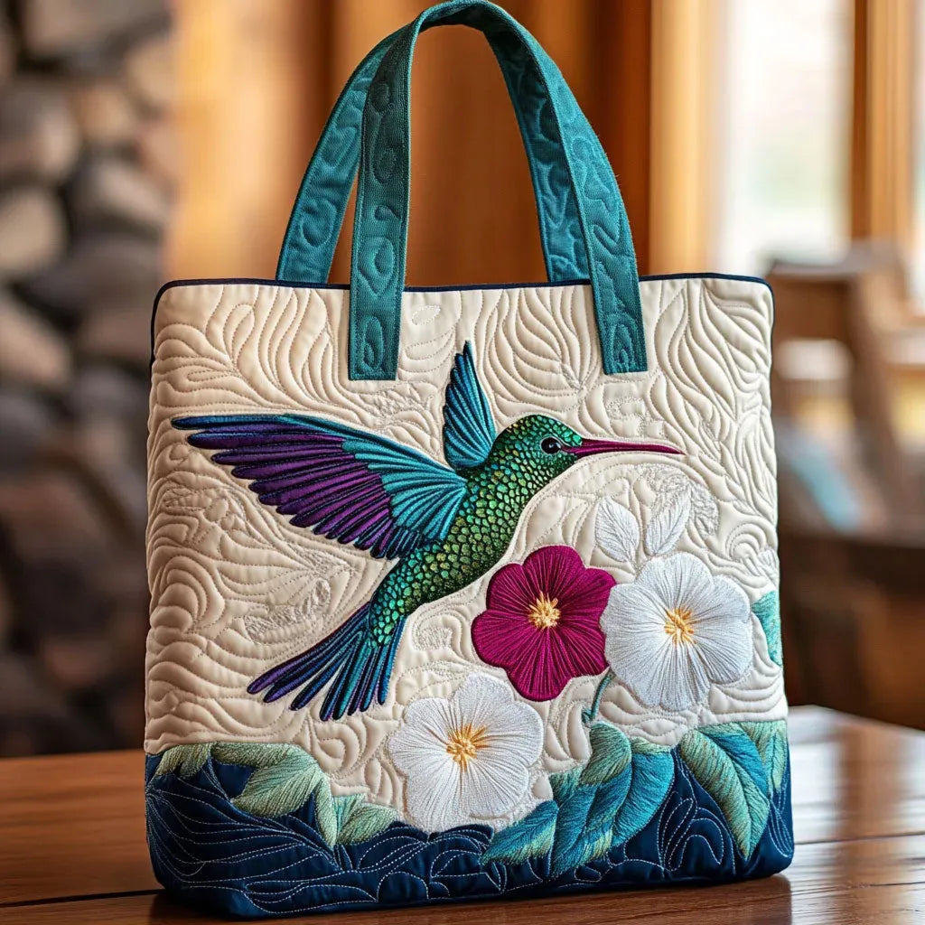 Bolso tote acolchado para mujer con colibrí