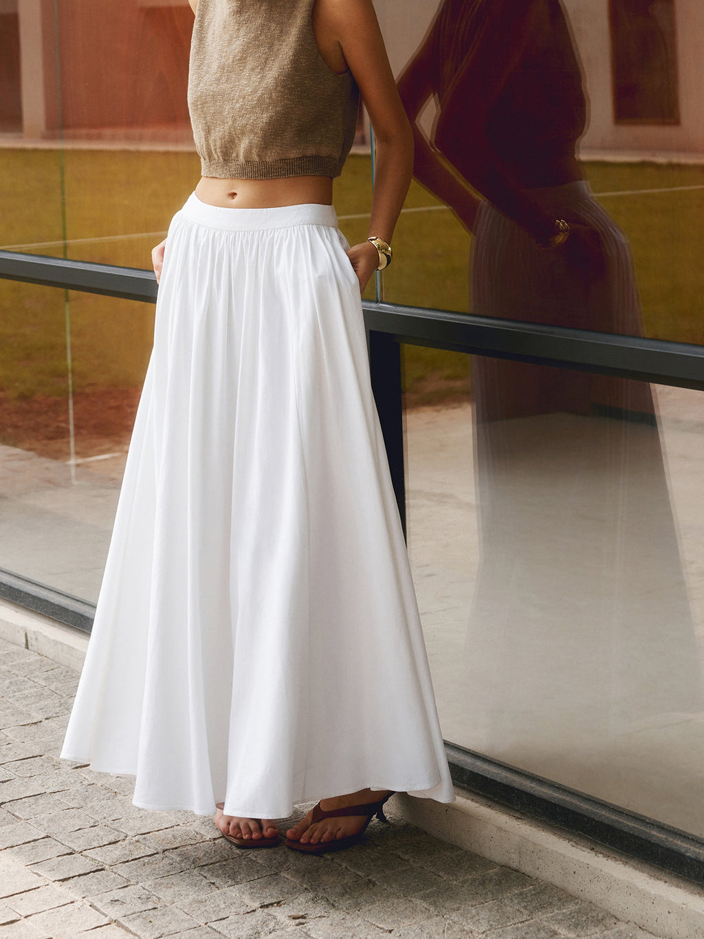 Damen plissierter Maxirock mit hoher Taille und eleganter, fließender Passform