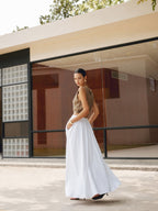 Damen plissierter Maxirock mit hoher Taille und eleganter, fließender Passform
