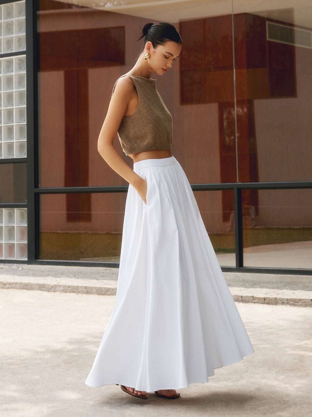 Damen plissierter Maxirock mit hoher Taille und eleganter, fließender Passform