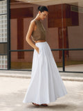 Damen plissierter Maxirock mit hoher Taille und eleganter, fließender Passform