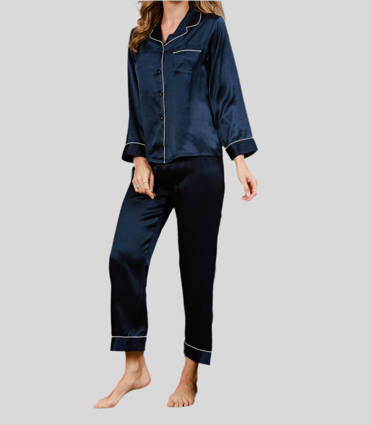 Damen Seiden-Pyjama-Set mit weichem Satin-Finish für luxuriösen Schlafkomfort