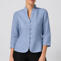 Damenblazer mit Mandarin-Kragen, Knopfleiste und dreiviertellangen Ärmeln