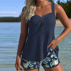 Women's Ribbed Tankini Swim Top and Tropical Print Shorts Set