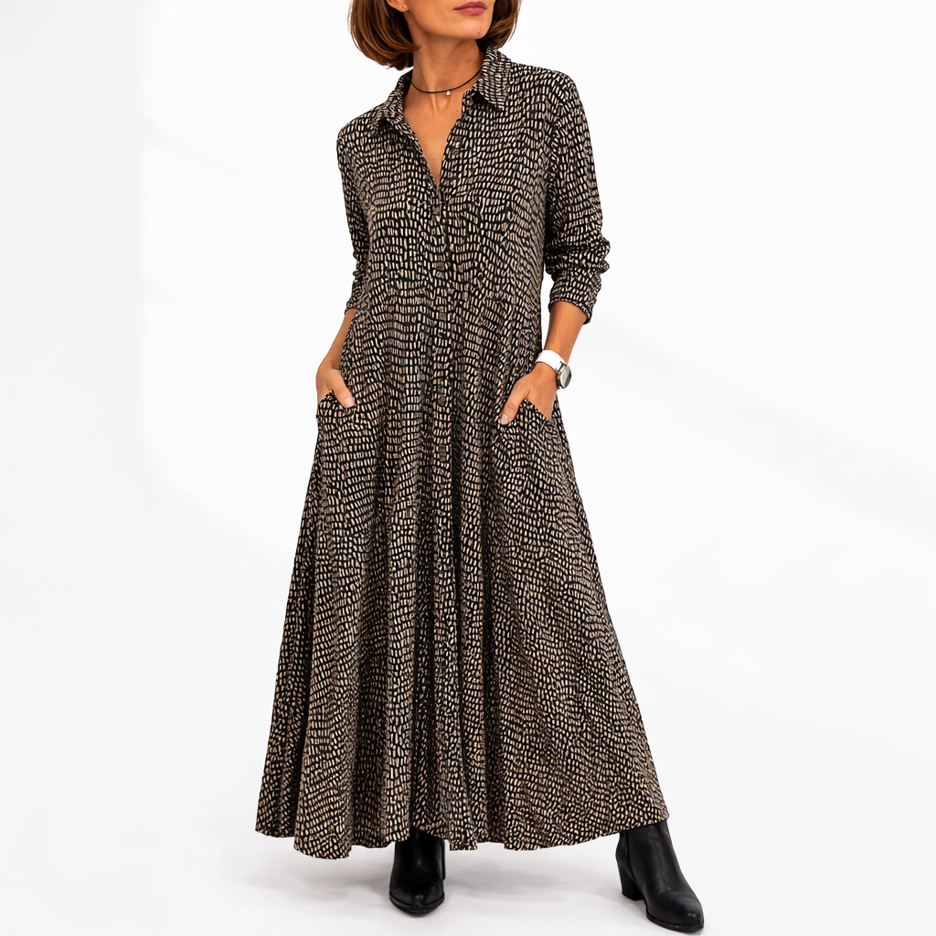 Robe chemise maxi imprimée pour femme avec boutons devant
