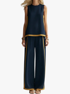 Women's Sleeveless Contrast Trim Top and Wide Leg Trouser Set