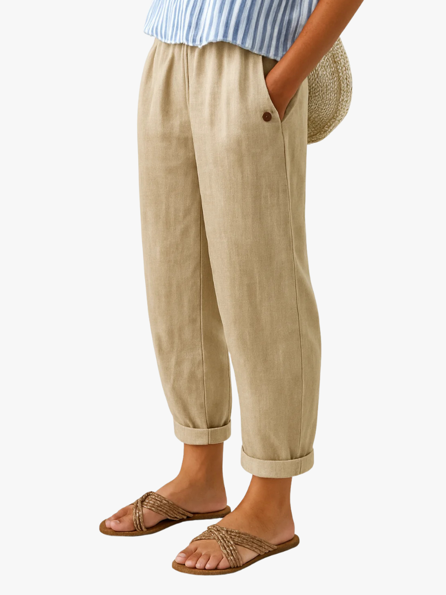 Women's High Waist Tapered Casual Trousers with Side Pockets