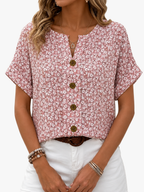 Women's Floral Print Button Front Casual Blouse with Split Neck