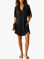Women's Relaxed V-Neck Dress with Flowing Silhouette for Elegant Occasions