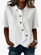 Women's Asymmetrical Button Front Collared Casual Blouse