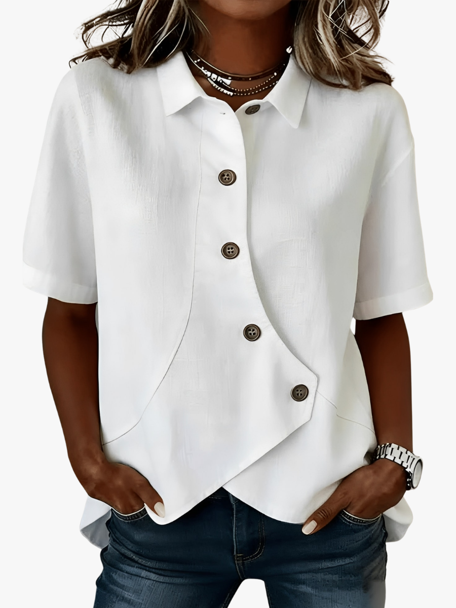 Women's Asymmetrical Button Front Collared Casual Blouse