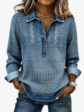 Damen strukturierte Bluse mit langen Ärmeln, Knopfleiste und Kragen