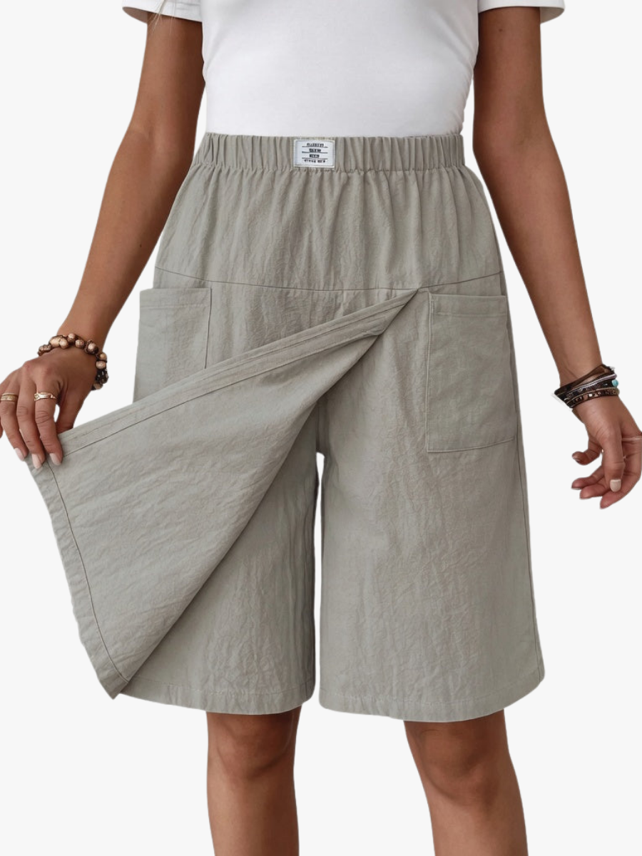 Women's High Waist Wide Leg Bermuda Shorts with Utility Pockets