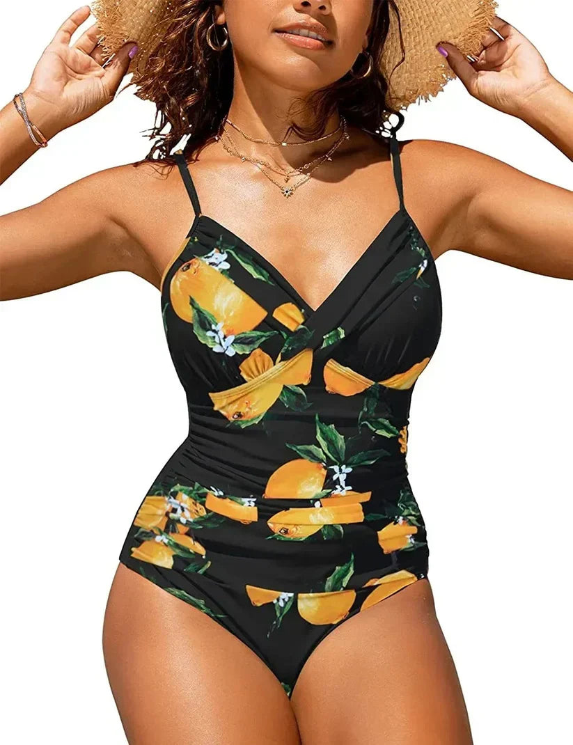 Damen Push-Up Einteiler mit gerafftem V-Ausschnitt