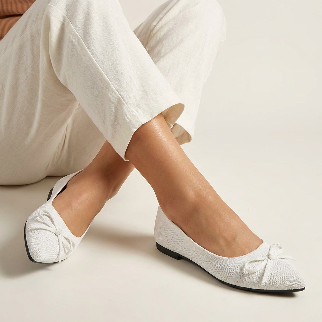 Women's Knit Ballet Flats with Bow Detail and Slip-On Comfort
