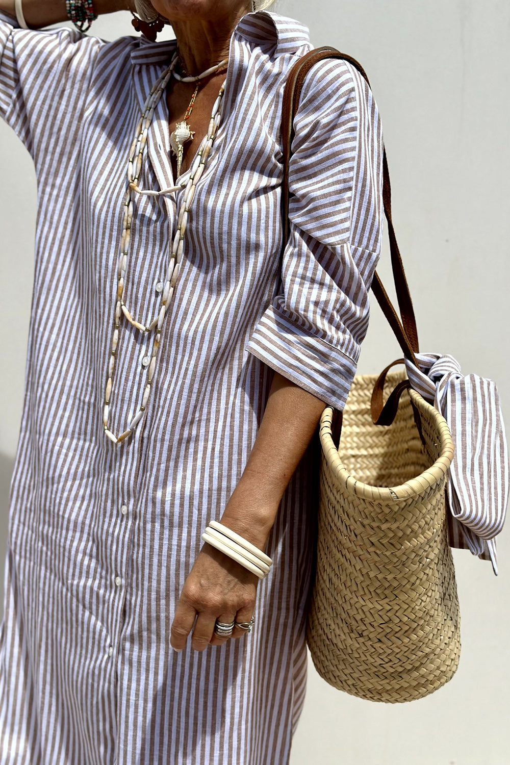 Women's Striped Button Front Midi Dress