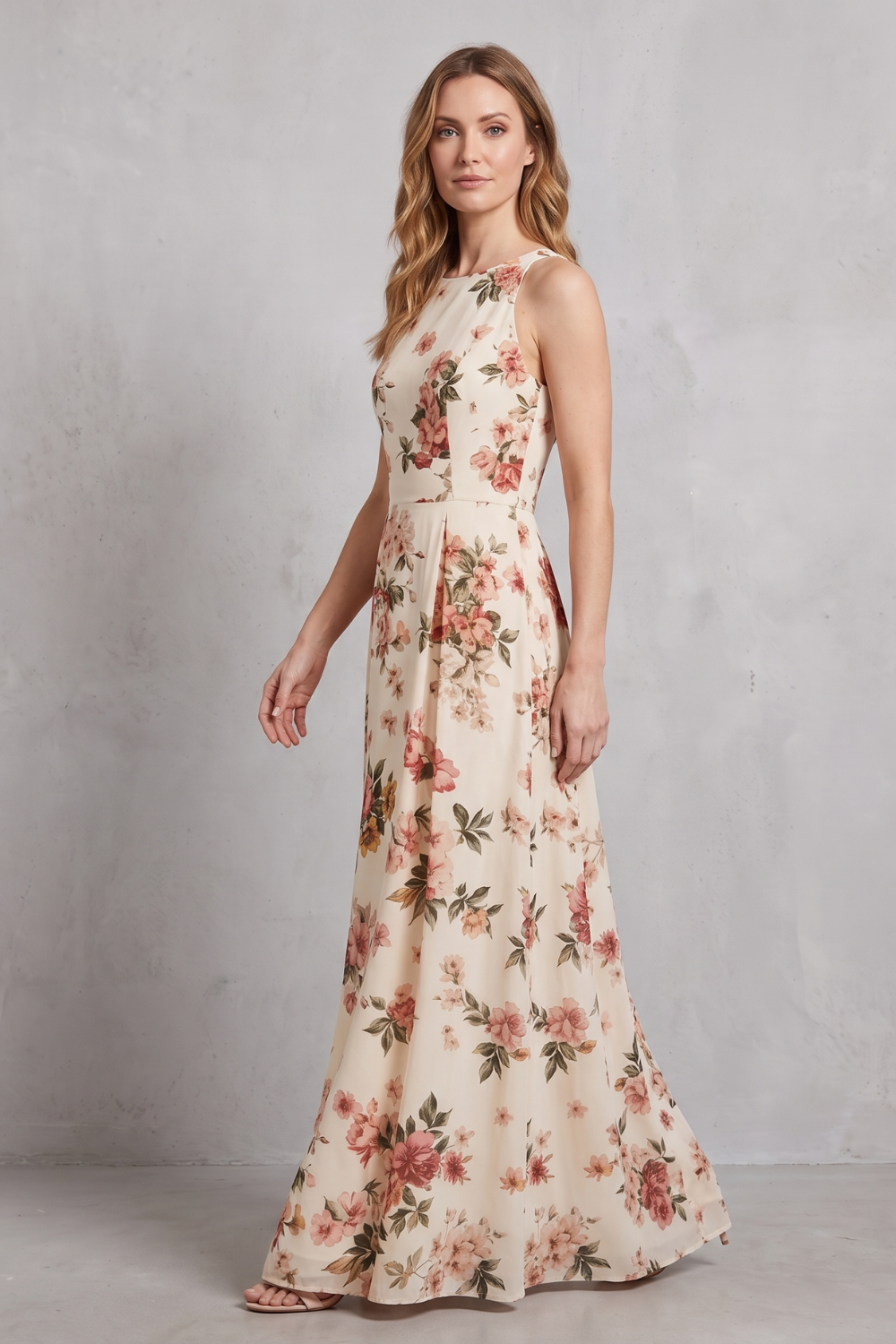 Ärmelloses Maxikleid mit Blumenmuster für Damen