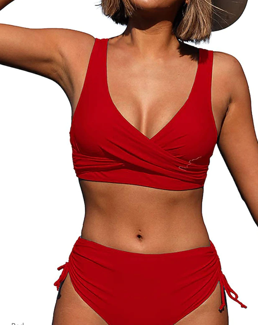 Women's Wrap Bikini Set with High-Waisted Adjustable Bottoms for Beachwear